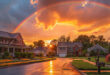 Classic suburban family home with a spacious green lawn and driveway.