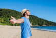 Stunning Tamarindo beach in Costa Rica with palm trees and clear blue ocean